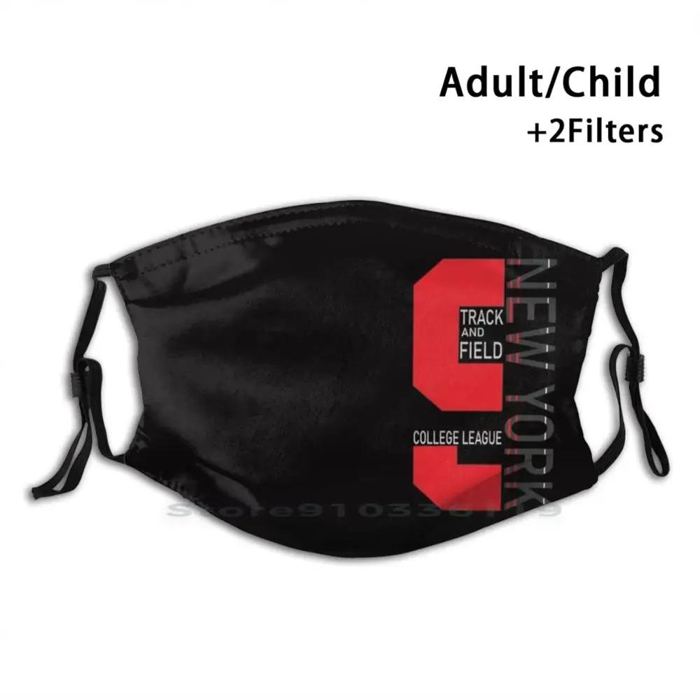 

9, Нью-Йорк, для взрослых и детей, моющаяся смешная маска для лица с фильтром, девять Нью-Йорков, дорожка, колледж, красная, черная, красивая