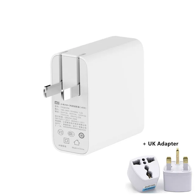 Add UK Adapter Xiaomi Mi USB-C 45 Вт Зарядное устройство умный выход тип-c порт USB PD 2,0 QC 3,0 Быстрая зарядка с кабелем C2C - Цвет: Add UK Adapter