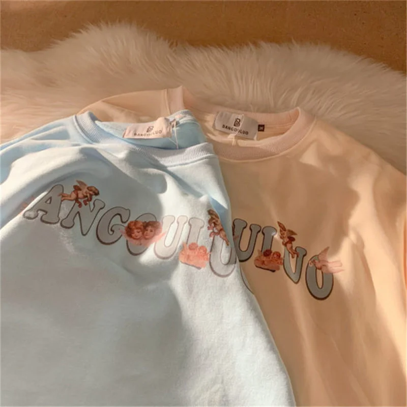 

Women's Sweater 2021 New Spring And Autumn Loose Ins Lazy Style Korean Printed Round Neck Letter Long Sleeve Top Em*