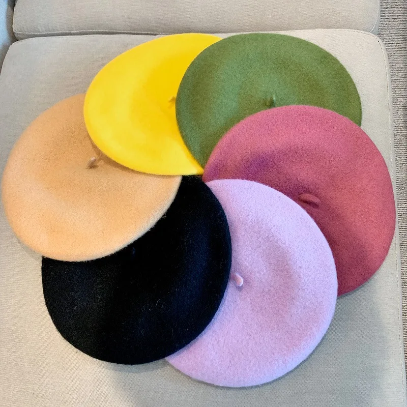 

Beret Winter Japanese Literature and Art Wool Candy Color Painter Hat Fashion Women's Gorras Drop Shipping