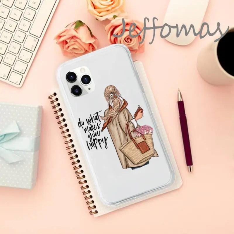 

Fashion cartoon beautiful Lady Phone Case Transparent for iPhone 11 12 mini pro XS MAX 8 7 6 6S Plus X 5S SE 2020 XR