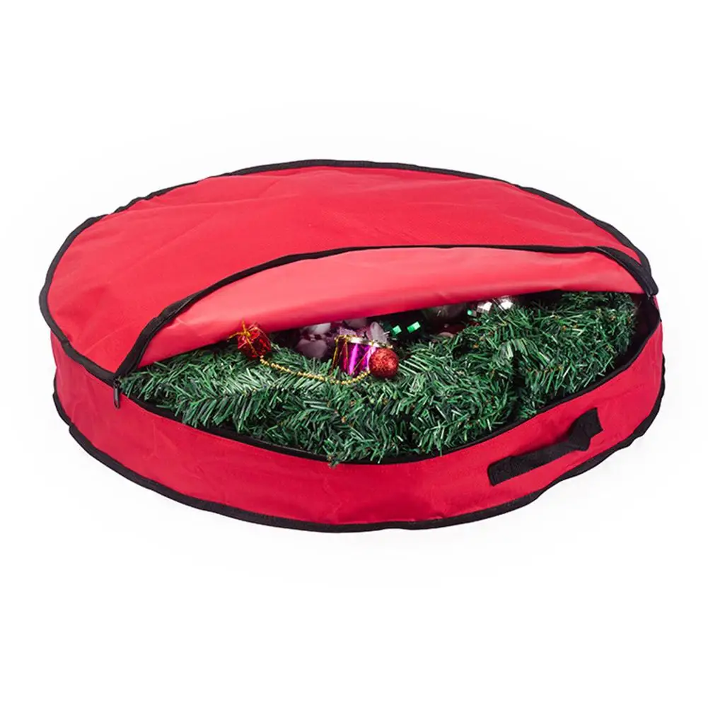 Рождественская круглая сумка для хранения на молнии с елкой и венком органайзер