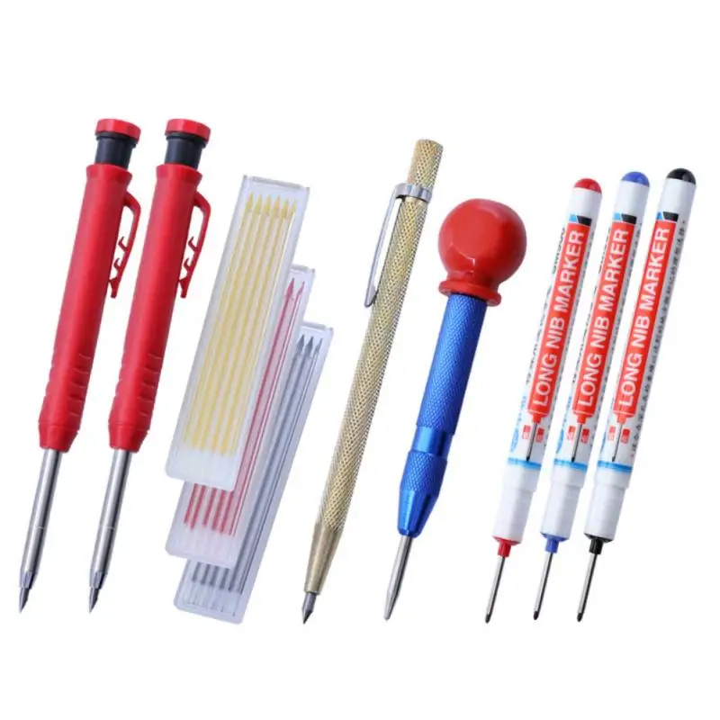 

Long Head Markers Bathroom Woodworking Decoration Multi-purpose Deep Hole Marker Pens With 18 Refill Lead Household Accessories