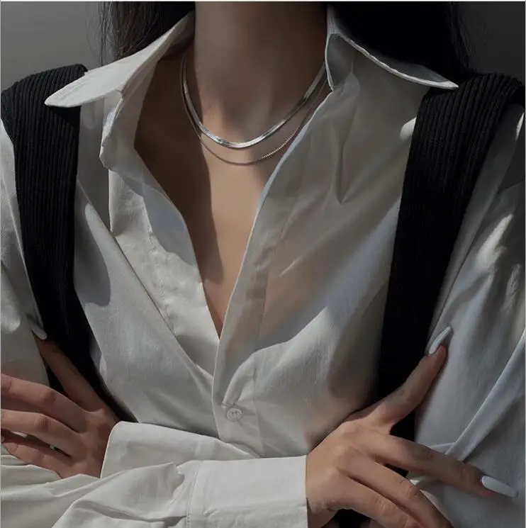 

2021New Flat Snake Chain Necklaces for Women,Length Adjustable Stainless Steel Choker Collar,Chic Street Wear Jewelry wholesale