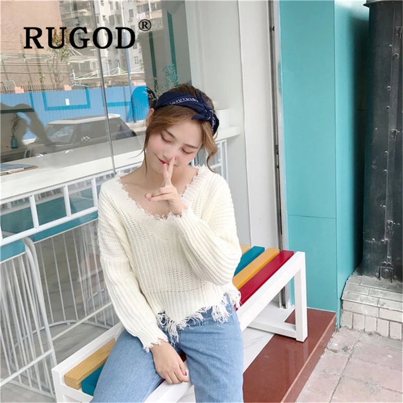 RUGOD 2019 Повседневный вязаный свитер Женский Уличная Корейская с v-образным вырезом