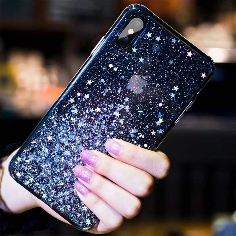 Простой блестящий чехол из фольги со звездочками для iPhone 6 6S 7 8 Plus мягкий