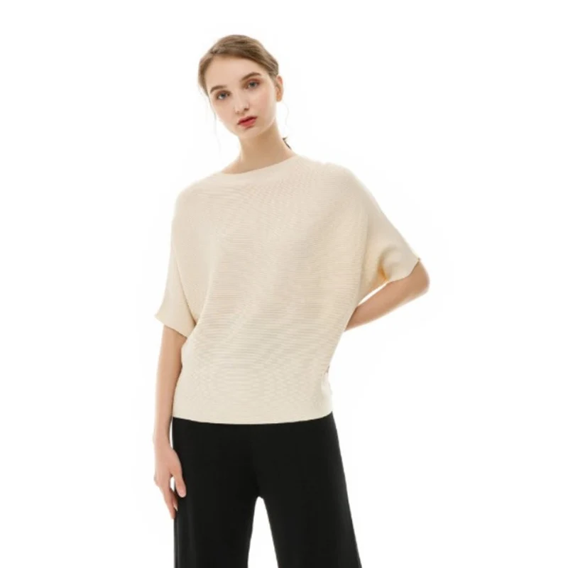 

0826 Elegant Women Sweater Pullovers Autumn Fashion Solid Color Slash Neck 3/4 Bat Sleeve Loose Daily Office Knitted Casual Tops