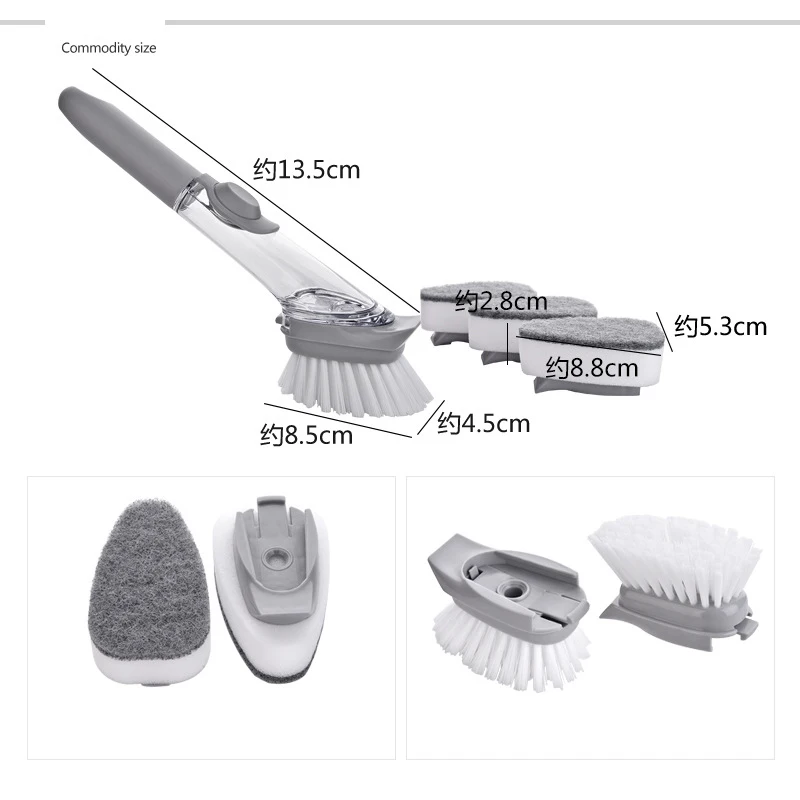 

Kitchen Cleaning Brush 2In1 Long Handle Cleaing Brush with Removable Brush Sponge Dispenser Dishwashing Brush Kitchen Tools