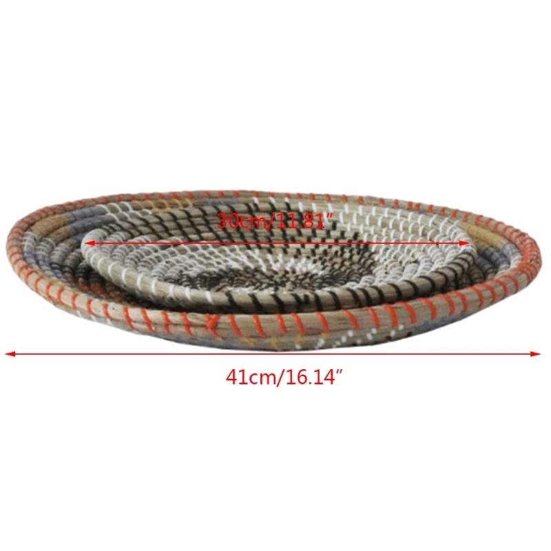 

2pcs Boho Woven Wall Basket Decor Handmade Seagrass Hanging Decorative Tray Bowl F19B