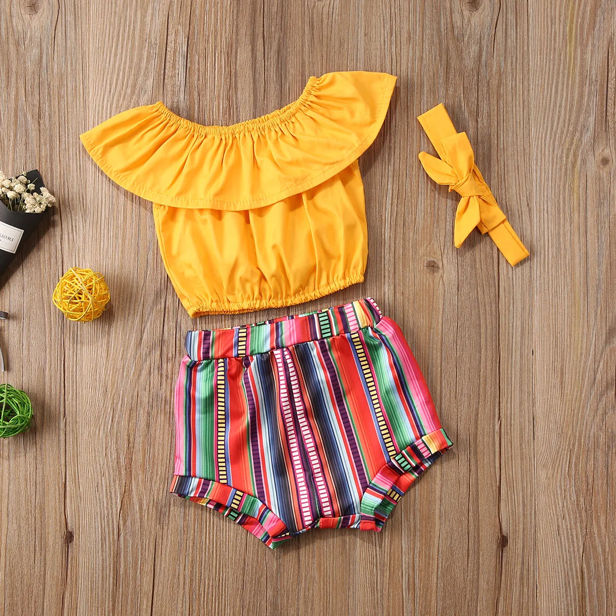 Детская летняя одежда комплект из 3 предметов для маленьких девочек: топ с