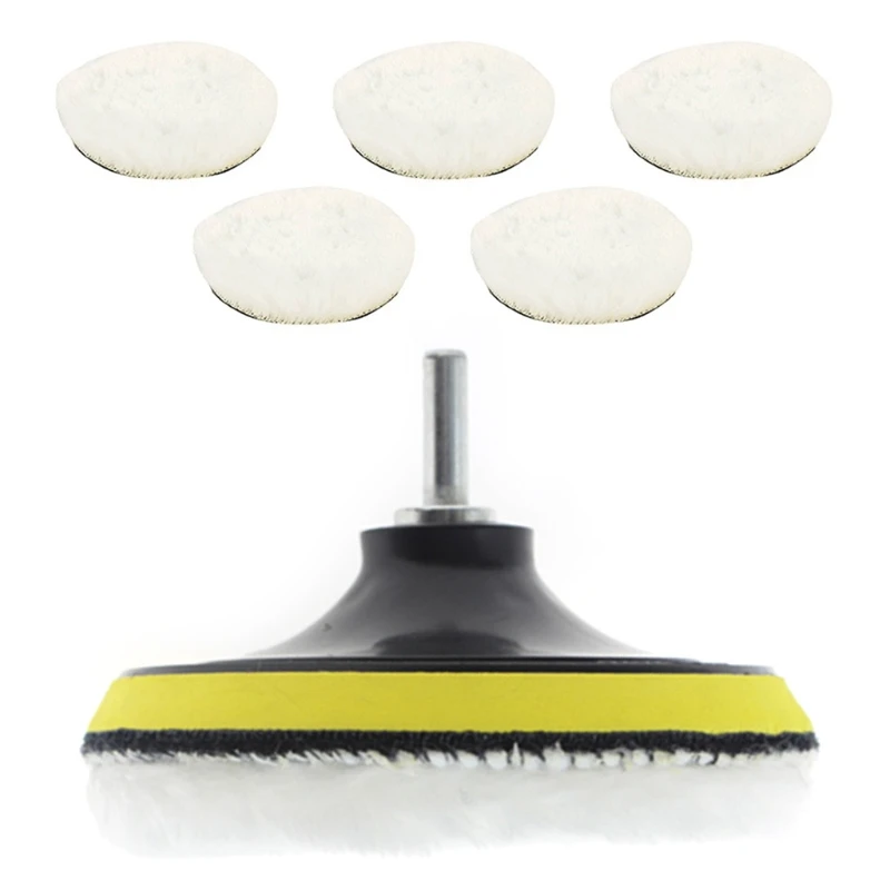 

50LC 6pcs Wool Waxing Pads Soft Buffing Pads Kit with Back Plate Driller Adapter for Car Waxing Polishing