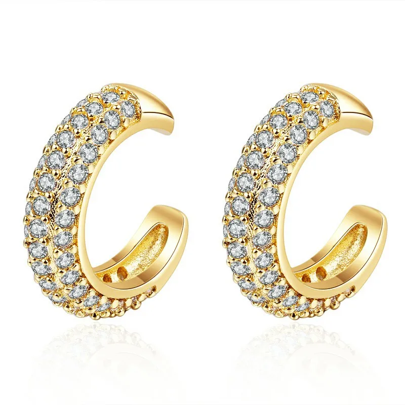 

Women's Fashion Golden Crystal Clip Earrings Three Layer Shiny Micro Zirconia Paved Luxury Charm Cuff Earring Without Pierce