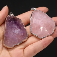natural semi precious stones pendant rose quartz amethyst silver plated edge diy for jewelry making necklaces accessories gift