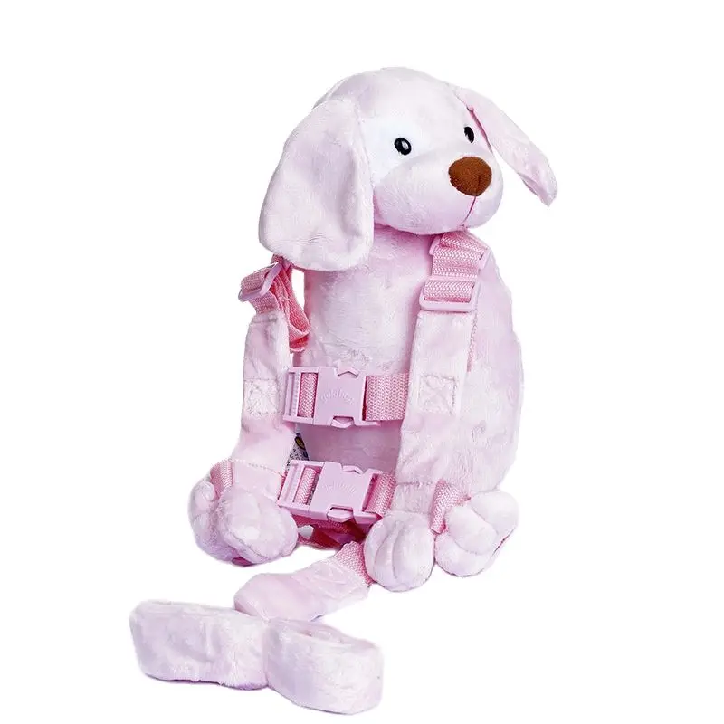 Cute Pink Dog Harness Buddy with Safety Reins Animal Puppy Harness Backpacks Baby Safety Harnesses Plush Toy Doggy