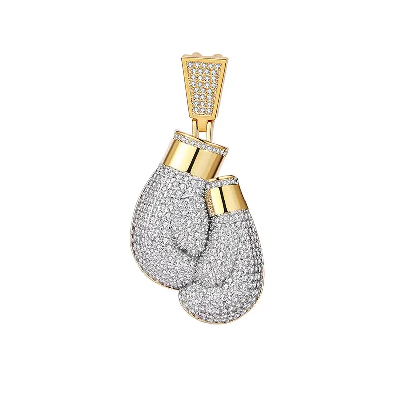 Bling боксерские перчатки кулон ожерелье и подвеска шарм Веревка Цепь золотой цвет Iced кубический циркон мужские хип-хоп ювелирные изделия