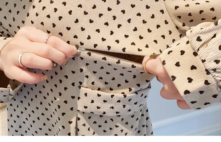 Платье для беременных и кормящих матерей осень-зима с длинным рукавом в горошек