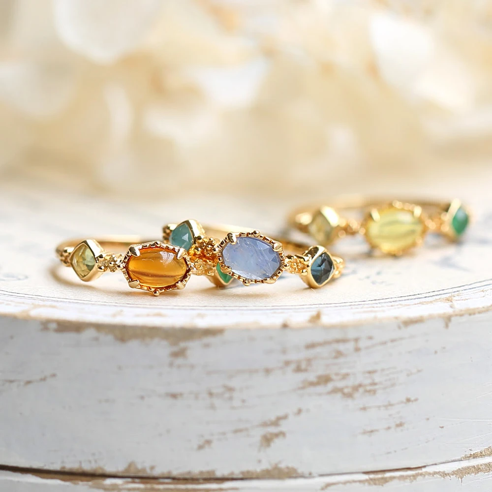 LAMOON винтажные кольца из драгоценных камней кольцо натурального янтаря для