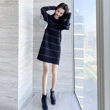 Vestido de punto de Otoño e Invierno para mujer, ropa de lana y manga larga con cuello redondo, con fondo Corto, para fiesta de trabajo, 2021 (3)