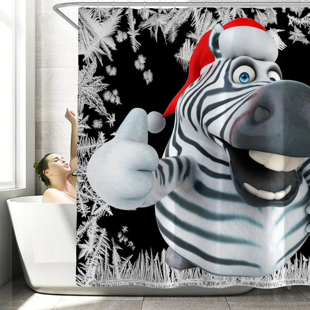 

Waterproof Shower Curtain Christmas Cartoon Animal Print Curtain 180*180cm Bathroom Accessories