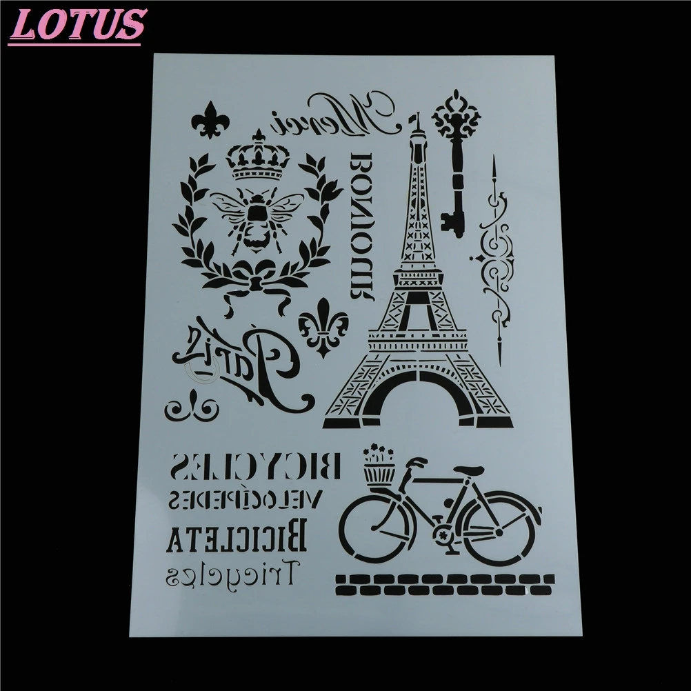 

DIY Craft Layering Stencils For Walls Painting Scrapbooking Stamp Album Decor Embossing Eiffel Tower Bike Paper Card Template