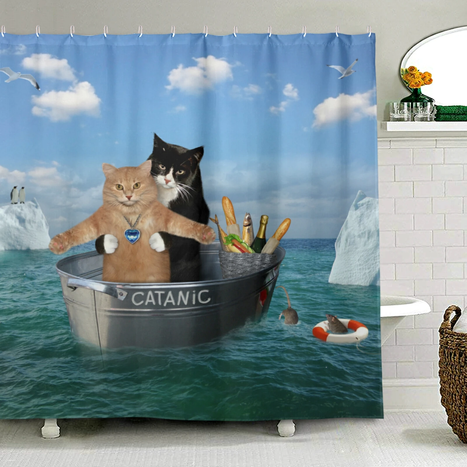 

Funny Shower Curtain Bathroom Curtain With 12 Hooks Decor Polyester Waterproof Cute Cat Creative Personality Bath Curtain Screen