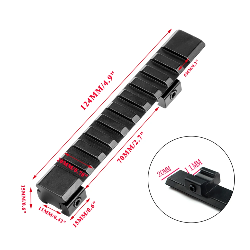 10 Slots 124mm Tactical Scope Mount Dovetail 11mm to 20mm Weaver Picatinny Rail Adapter Extend Rifle Pistol Airsoft | Спорт и