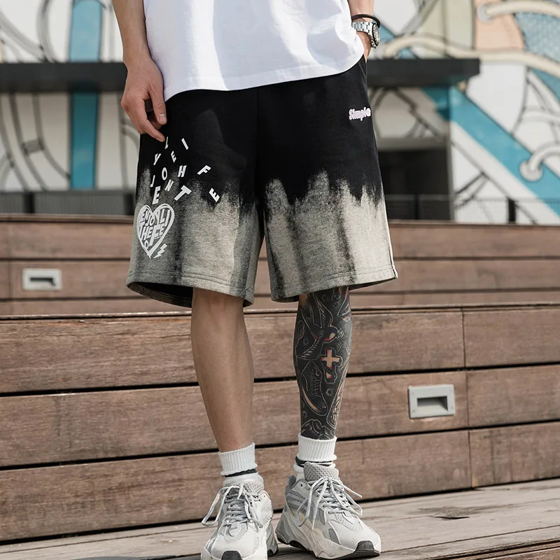 

Summer men Harajuku tie-dye basketball shorts sports running basic style casual shorts gradient love graphic loose Street shorts