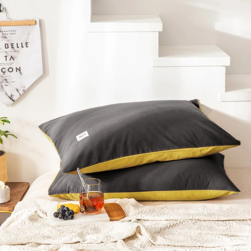 Однотонная наволочка из чистого хлопка 2 шт. двусторонний дизайн классический