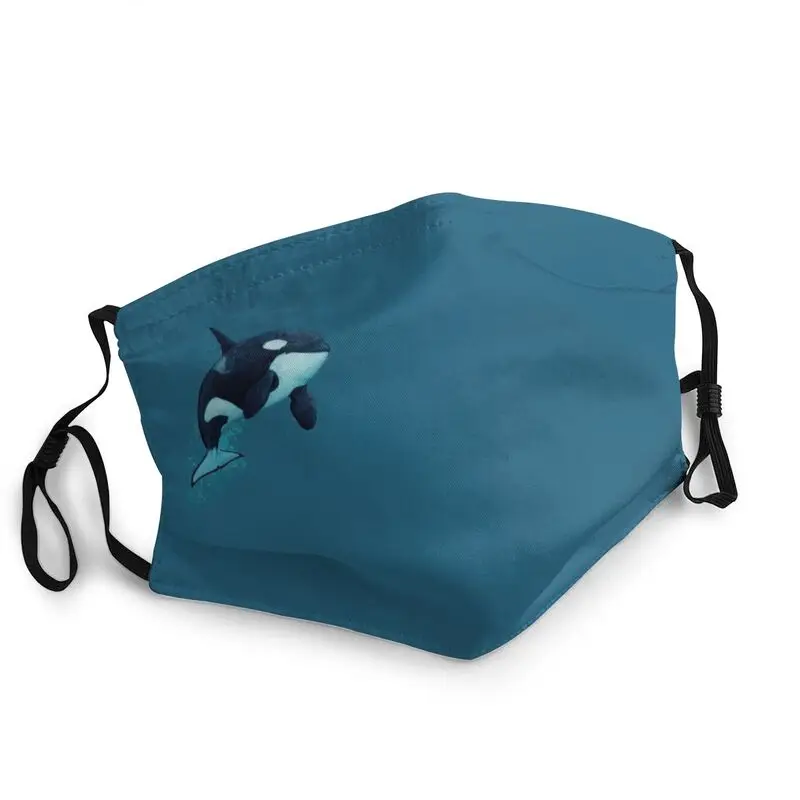 

Killer Whale Navy Art Non-Disposable Face Mask Unisex Ocean Swatter Orca Dustproof Protection Cover Respirator Mouth-Muffle