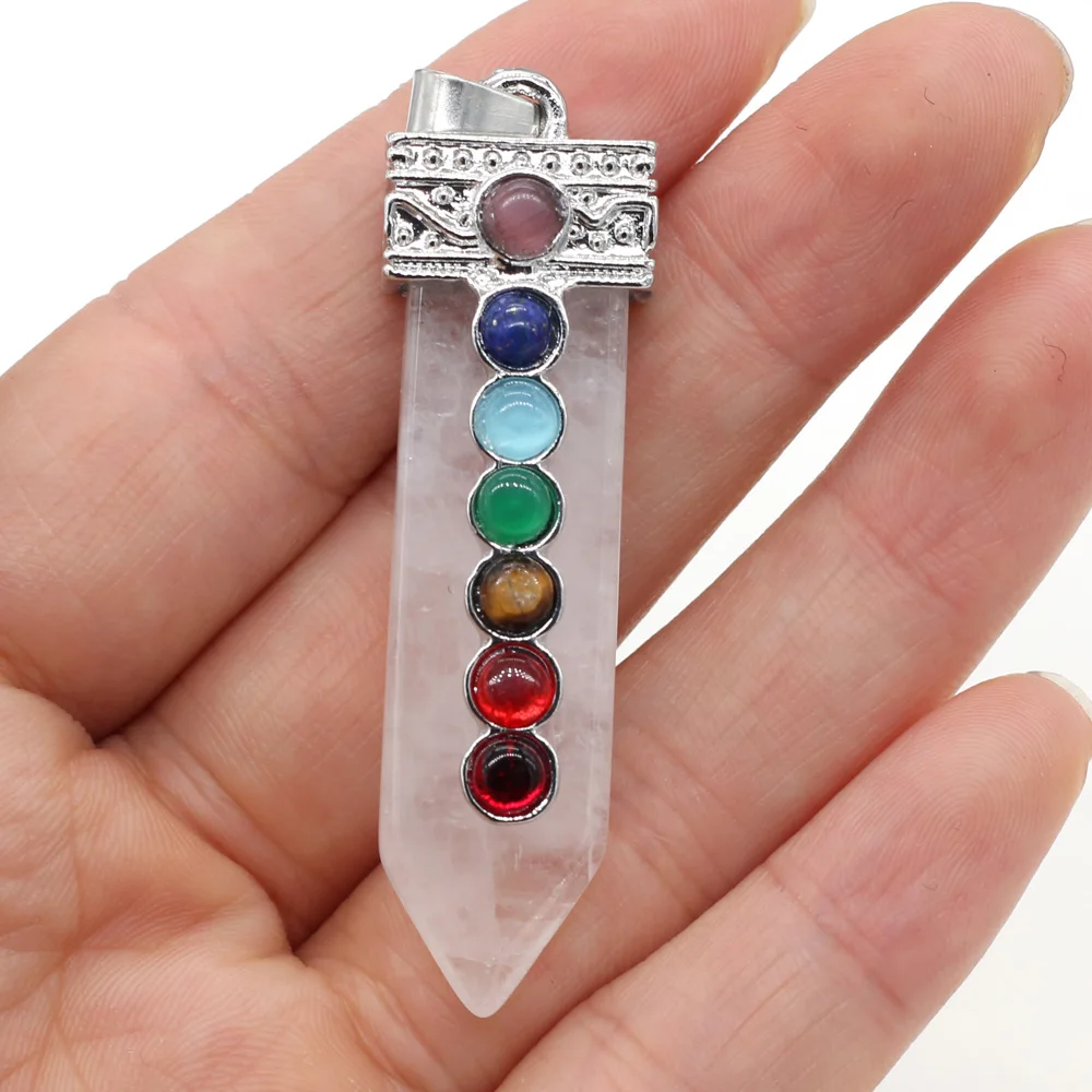 

Natural Stone Crystal 7 Chakra Reiki Heal Charm Column Shape Lapis lazuli Pendant For Earring Necklace Jewelry Making 13x55mm