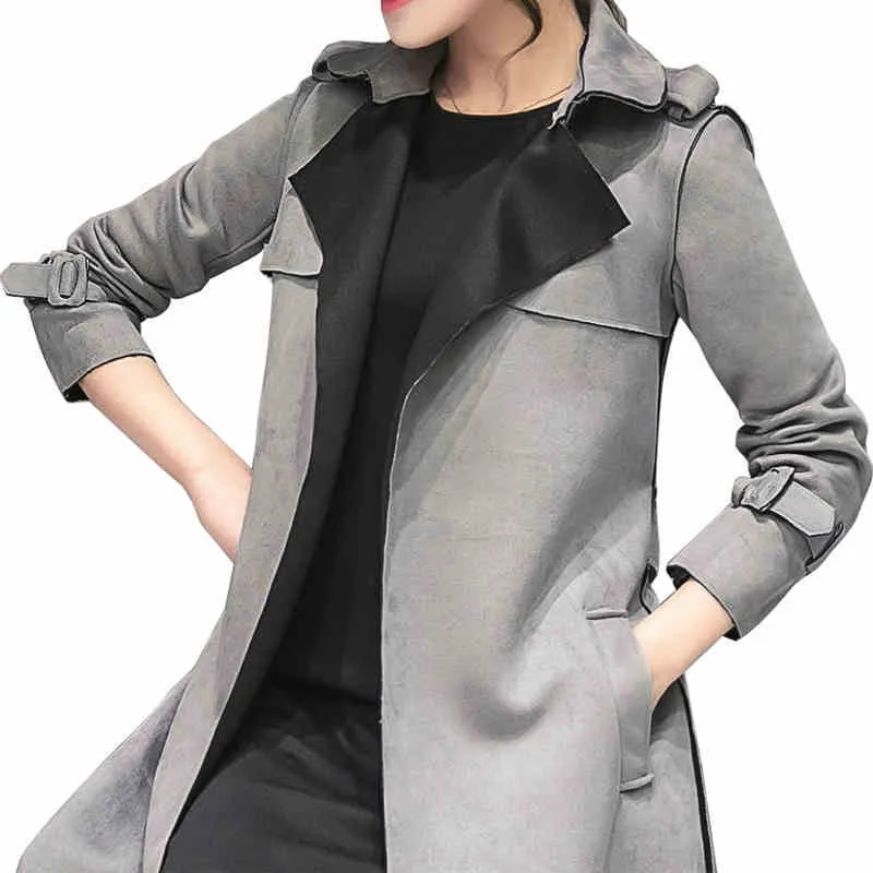 Ветровка с поясом Женская в Корейском стиле узкие серые пальто Весна Осень Тренч