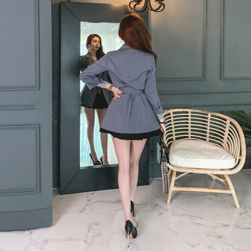 

2021 spring and autumn new suit women temperament waist thin striped jacket