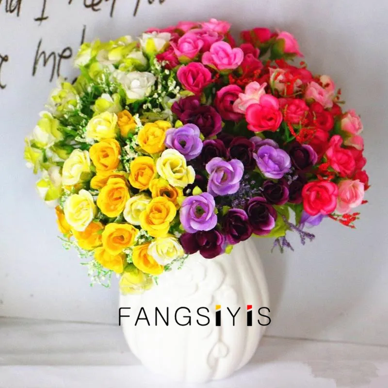 

15 heads/artificial bouquet silk decoration flower mini rose wedding home decoration party birthday decoration