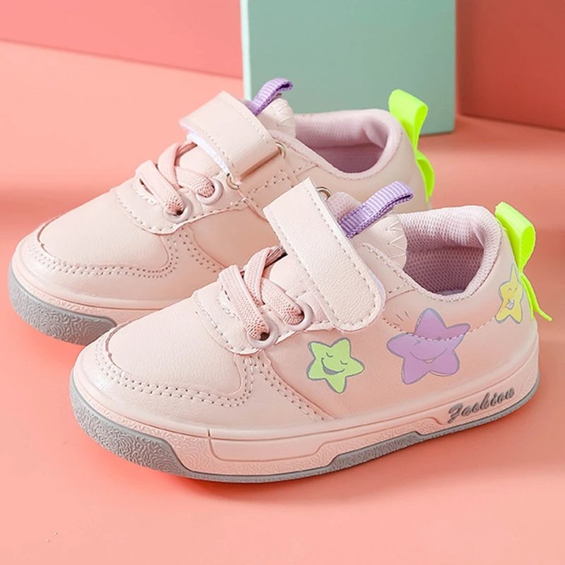 Кроссовки из ПУ кожи для маленьких девочек и мальчиков бежевые розовые осенние