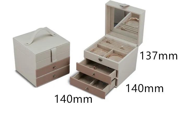 Трехуровневый ящик для хранения ювелирных изделий из искусственной кожи с двумя выдвижными ручками, зеркальные подарочные коробки для юве... от AliExpress RU&CIS NEW