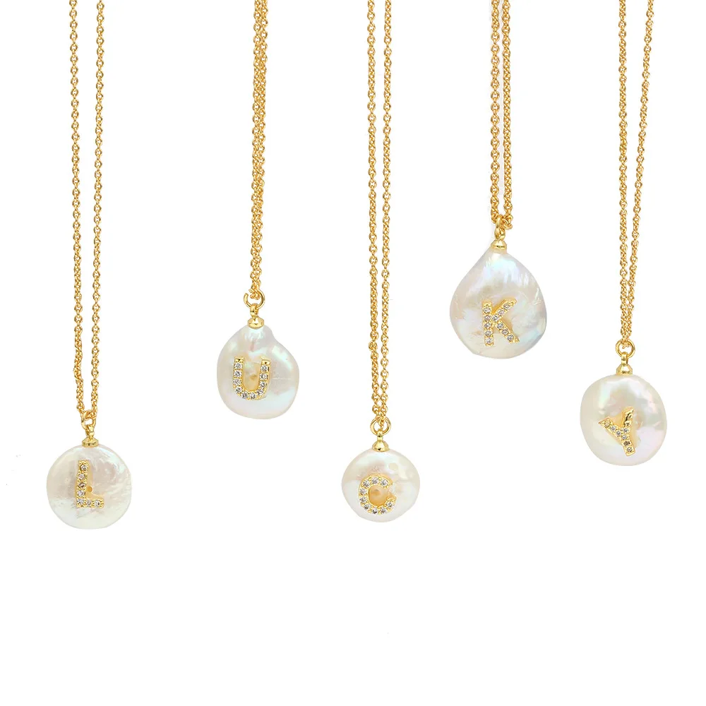 Натуральный пресноводный жемчуг 26 букв ожерелье инкрустация цирконом Кулон