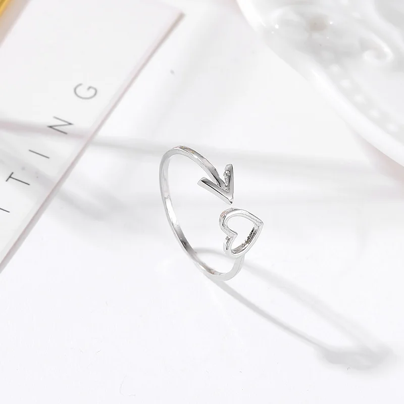 Korean Style Arrow Heart Open Rings For Women Ajustable Size Ring Gold Silver Color Rose Metal Fashion Bague Femme Bijoux | Украшения и