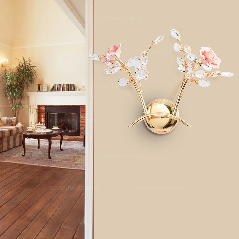 Керамический Настенный светильник бра украшенный цветами для девочек