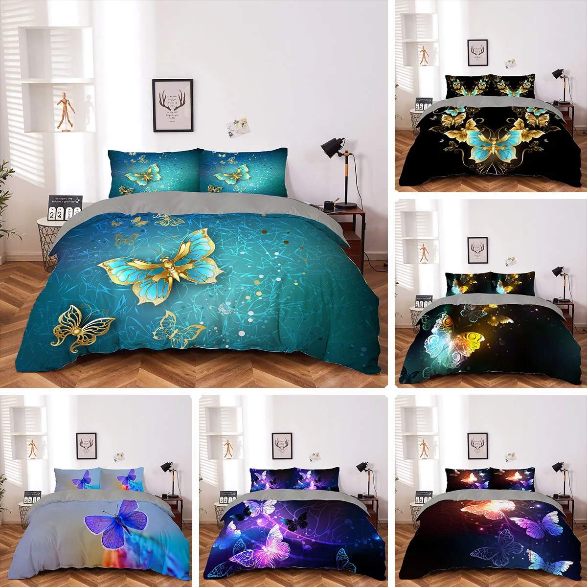 

3D с изображением бабочек; Постельное белье 2/3 шт. Твин Queen King Размеры постельное белье для дома Текстиль для спальни Наборы пододеяльников