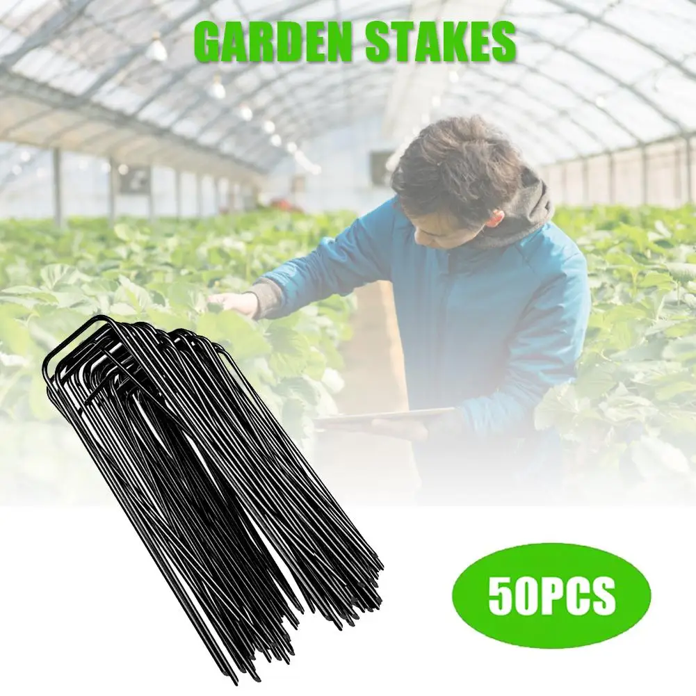 

50PCS Galvanized Landscape Pins Garden Stakes Heavy-Duty Pin Anti-Rust Fence Stakes For Weed Barrier Fabric Ground Cover Dripper