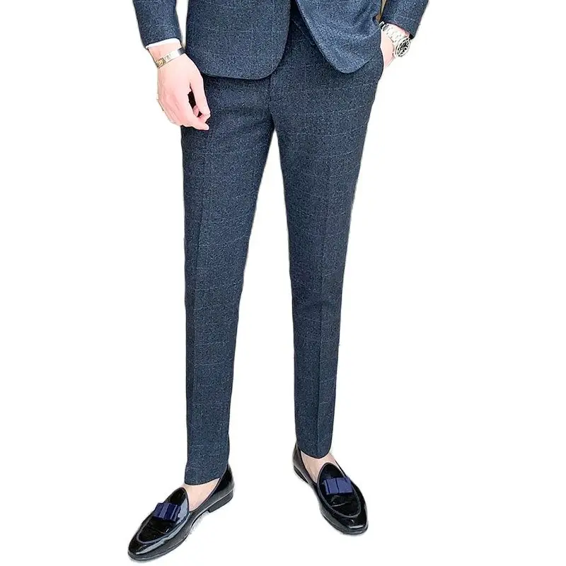 Комплект из 3 предметов в синюю клетку для мужчин (пиджак + брюки жилет) свадебной