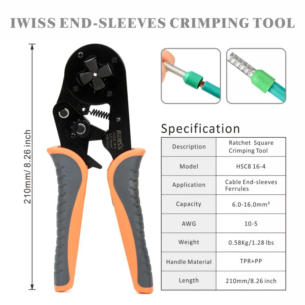 IWISS HSC8 6-4A храповый обжимной плоскогубцы ручные обжимные инструменты Диапазон обжима 0,25-мм2(24-10 AWG