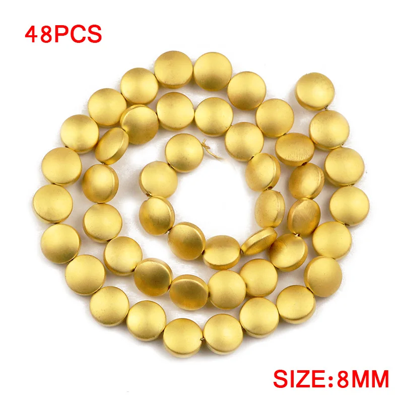 Matte 18K Gold JHNBY гематит Плоская Круглая выпуклость 8 мм матовая роза золото серебро Монета натуральный камень разделитель свободные бусины для самостоятельного изготовления ювелирных изделий браслет - Color: Matte 18K Gold