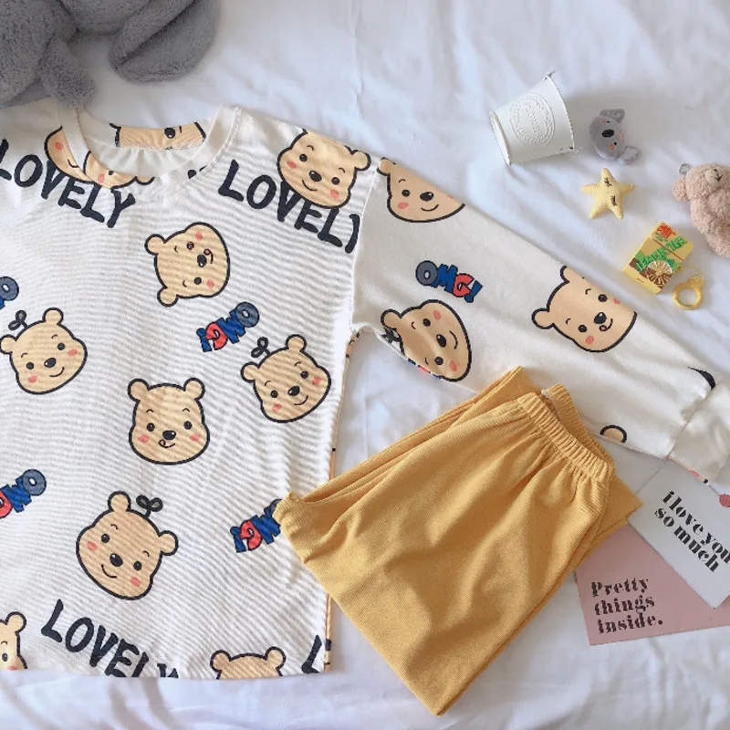 

Home Suit for Women Female Long Sleeve Sleepwear Cute Bear the Print Women's PajamasNightwear Casual Comfy Pajamas Cotton