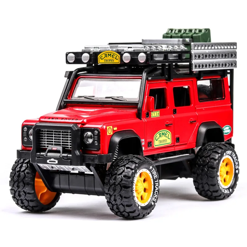 

NEWAO 1:28 Rover Defender Camel Alloy Off-Road Vehicle Diecast Car Toys for kids doors open Music Light pull-back Birthday Gift