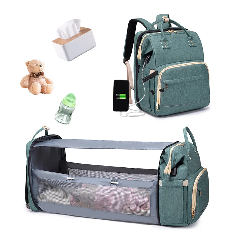 

Multi-functional portable folding crib mom bag with large capacity fashion out mother and baby backpack