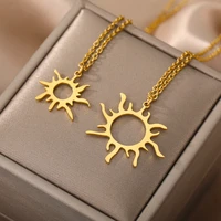 fashion ethnic sun totem pendant necklaces for women stainless steel double sun pendant charm choker femme jewelry gift