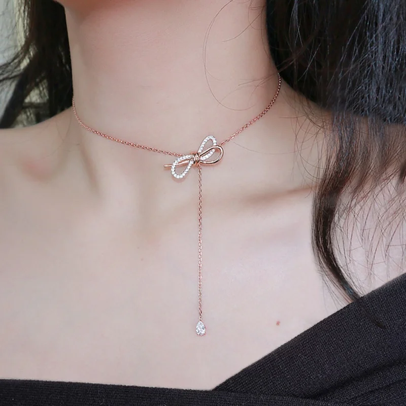 Модное ожерелье с бантом стразы цепь Свадебные Ювелирные изделия