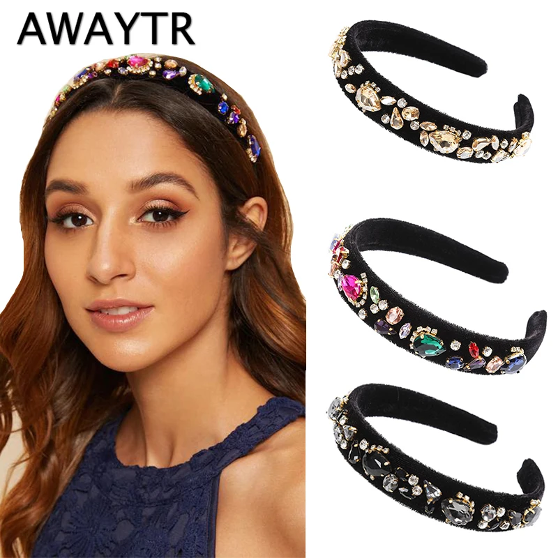 AWAYTR барокко драгоценный камень декор оголовье для женщин Мода богатый бархат
