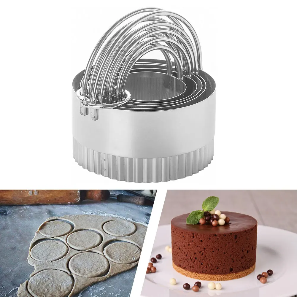 

5PCS Cake Mold Ring Stainless Steel Fluted Mousse Circle Ring Wave Mousse Baking Circle Mold With Handle Cooking Ring Set